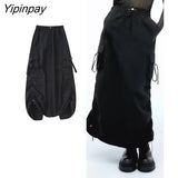 Yipinpay 2023 Women Fashion Frock Straight Skirt Spring Autumn Causal Solid High Waist Vintage Skirt Elastic Waist Streetwear