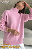 yipinpay Solid Elegant Basic Women Long Sleeve Loose Knit Sweater Outwear Winter 2023 Pullover Casual Fashion Jumper Sweater Tops