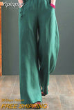 Yipinpay Summer New Chinese Cotton Linen Women's Pants Casual Loose Straight Pants Literary Vintage Thin Silk Hemp Wide Leg Pants