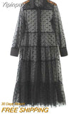 Yipinpay Autumn Women Mesh Sheer Maxi Dress See-through Party Club wear Dot Lovely Office Ladies Dress New