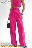 Yipinpay Elegant 2 Pieces Sets Blazer Suits V-Neck Sleeveless Button Vest Outfit Summer High Waist Wide Trousers Suits Office