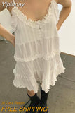 Yipinpay Femme Sexy Y2k White Suspended Dress Loose V Neck Sleeveless Ruffle Summer Dress Camisole Women Vestidos De Mujer