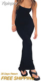 Yipinpay Backless Spaghetti Strap Bodycon Dress Women Sexy Sleeveless Sling Long Pencil Dress Casual Streetwear Night Outfit
