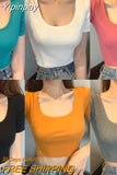 Yipinpay Women Crop Tops Shirts Harajuku Female U Neck Short Sleeve Solid Color Slim Fit Short T-shirts Tees Women's Clothes