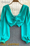Yipinpay Korean Fashion Crop Top Female Kink Sexy Y2K Short Blusas Women Casual Chiffon Summer Blouses Streetwear V-neck Shirt