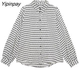 Yipinpay Elegant Geometric Print Skirt Sets 2023 Vintage Soft Long Sleeve Blouse Female Casual Folds Skirt With Belt Lady Suit