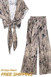 Yipinpay Printed Wide Leg Pants Women High Waist Baggy Pants Woman Y2k Streetwear Casual Pants Sets Tied Pareo Women's Trousers