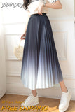 yipinpay Korean High Waist Pleated Skirt Woman Gradient Chic Slim Summer A-line Skirts Girls New Fashion Pink Long Midi Faldas