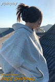 yipinpay Fashion Grey Fleece Thicken Baggy Pullover Pocket Letter Printing Sweatshirt Lazy Casual Raglan Sleeves Hoodie Autumn