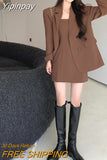 Yipinpay Dress Suits Womens Office Outfits Autumn New Loose Blazers 2 Piece Sets With Straps Mini Dresses Woman