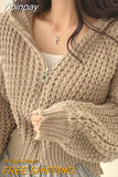 Yipinpay Hooded Sweater Coat Casual Loose Cropped Twist Cardigans Zipper Jacket Y2k Sueters Mujer Knitted Sweater Pull Clothes