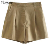 Yipinpay 2Pcs Ladies Vest Blazer Sets 2023 Spring Autumn V-neck Solid Single Breasted Jacket+A-Line Short Trouser Causal Basic Suits