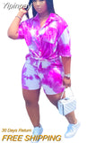 Yipinpay Two Piece Set Women 2023 Dashiki African Tie Dye Shorts Sets Oversized Shirt High Waist Shorts Mujer Matching Sets Outfit