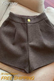 Yipinpay Korean Split Wide Legs Autumn Winter New Black Thickened Woolen Shorts for Women's Casual Short Femme Y2k Shorts