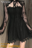 Yipinpay Vintage Dress Women Fairy Elegant Chic Lace Hollow Out Sexy Mini Party Dress Female One Piece Dress Korea New Autumn 2023