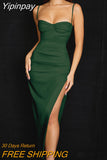 Yipinpay Satin Dress Bodycon Side Split Spaghetti Strap Sexy Dress Maxi Dress Elegant Dresses For Women Party Robe Femme Evening