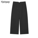 Yipinpay 2023 Solid Straight Pants For Women Fashion Causal High Waist Wide Leg Pants High Street Fashion Causal Trousers Two Colors