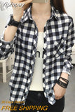 Yipinpay Spring Plaid Printed Wmen's Shirt Korean Fashion Inside Top Cardigan Oversized Long-sleeved Blouses Woman Shirts Button Up