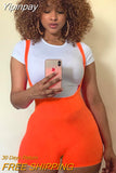 Yipinpay Fashion Womens Spandex Bib Shorts 2023 Summer Casual Solid Color High Waist Rompers Trousers