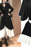 Yipinpay Women dress Oversize Two piece set Korean style Fashion Long female bing Patchwork Long sleeve Black dress 2023 HOT