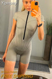 Yipinpay Women Jumpsuit Rompers Autumn Tight Short Sleeve Zipper Bodycon Playsuit Street Sexy Femme Black Sport Fitness Playsuit