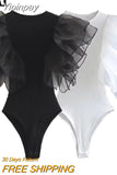 Yipinpay Black White Body Woman Organza Ruffle Sleeveless Bodysuit Women Lingerie Sexy Bodys For Women 2023 Summer Woman Bodysuit