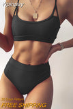 Yipinpay Waist Bikinis 2023 Push Up Women Swimsuit Female Sexy Bikini Set Black Swimwear For Women Swimming Suit Bathing Suits Beach