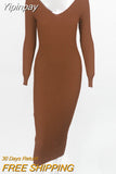 Yipinpay Winter Ribbed Knitted Cotton Dress Women Off Shoulder Long Sleeve Sexy Bodycon Dresses Elastic Slim Party Vestidos 2023