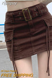Yipinpay Mini Cargo Skirt Denim Women Y2k Vintage High Waist Belt Pocket Sexy Slim Pencil Skirt Korean Streetwear Summer Gyaru