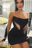yipinpay Long Sleeve Sexy Mesh Patchwork Black Mini Bodycon Night Club Y2K Dress 2023 Winter Evening Fashion Party Women Dress