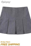Yipinpay Grey Pleated Skirt Shorts Women Striped Bermuda Shorts Woman High Waist Casual Mini Shorts Harajuku Fashion Women's Skort