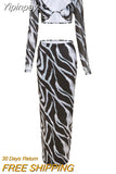 Yipinpay Mo Elegant Square Collar Sexy Top and Skirt Outfits for Women Party Club Zebra Print 2 Piece Sets Slit Matching Sets