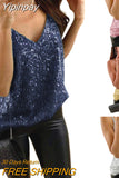 Yipinpay Women's Camisole, Adult Glitter V-neck Sleeveless Backless Female Spaghetti Strap Cami Tops