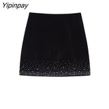 Yipinpay Women Fashion Velvet Mini Skirt 2023 Spring Autumn Sexy Solid High Waist Vintage Skirt Casual Streetwear