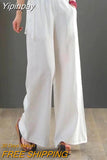 Yipinpay Summer New Chinese Cotton Linen Women's Pants Casual Loose Straight Pants Literary Vintage Thin Silk Hemp Wide Leg Pants
