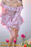 Yipinpay Shoulder Floral Y2k Mini Dress Woman French Elegnat Short Party Dress 2023 Summer Casual Sweet Sexy One Piece Dress Korean