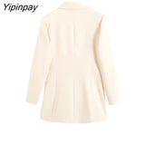 Yipinpay Newest Spring Autumn Women Blazer Jacket Pant Sets 2023 Office Double Breasted Suit Pockets Wide Leg Trousers