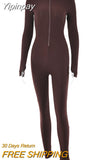 Yipinpay One Piece Knitted Brown Jumpsuit Women Winter Outfits 2023 Long Sleeve Zipper Sexy Jumpsuits Femme Fitness Sport Overalls