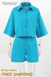 Yipinpay White Cotton Linen Shorts Sets 2-Piece Street Outfits Short Sleeve Shirt And Wide Leg Shorts Summer 2023 Ladies Suit