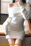 Yipinpay Color Elegant Knitted Dress Woman Bodycon Slim Y2k Mini Dress Casual Party Korean Fashion Long Sleeve Dress 2023 Winter