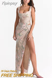 Yipinpay Summer Chiffon Foral Print 2 Piece Dress Set Elegant Lace Up Corset Top and Long Skirt Dress Set for Party Holiday