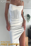 Yipinpay Midi Bodycon Dress white Women sexy Evening Party Dress 2023 New Arrivals Spaghetti Strap Club Night Dress High Quality