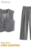 Yipinpay TRAF Pant Sets 2023 Summer Two Piece Set for Women Chic and Elegant Trouser Sets Pants + Women's Vest New in Matching