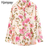 Yipinpay 2023 Women Floral Printed Thin Blouses Shirt Fashion Causal Loose Long Sleeved Tops Vintage Single Breasted T-Shirts