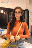Yipinpay Turtleneck Sweater Women Autumn Casual Thin Long Sleeve Tops Base Knitted Sweaters Solid Color Slim Stretch Pullovers