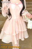 Yipinpay Sweet Y2k Mini Dress Woman Pink Kawaii Long Sleeve Dress Party 2023 Summer Elegant One Piece Dress Korean Fashion Chic