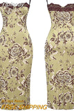Yipinpay Women's Summer Vintage Floral Print Lace Trim Spaghetti Strap Sleeveless Fashion Backless Midi Sling Bodycon Dress