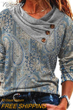 Yipinpay Paisley Print Button Detail Long Sleeve Top 2023 new fashion women's blouse female shirt autumn spring