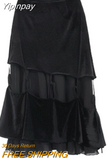 Yipinpay Winter Velvet Y2k Midi Dress Women Casual Black Vintage Dress Gothic Long Sleeve Bandage Elegant 2 Piece Set Dress Korean