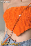 Yipinpay Women's Knit Bandeau Crop Tops, Strapless Sleeveless Solid Color Hanky Hem Tube Tops